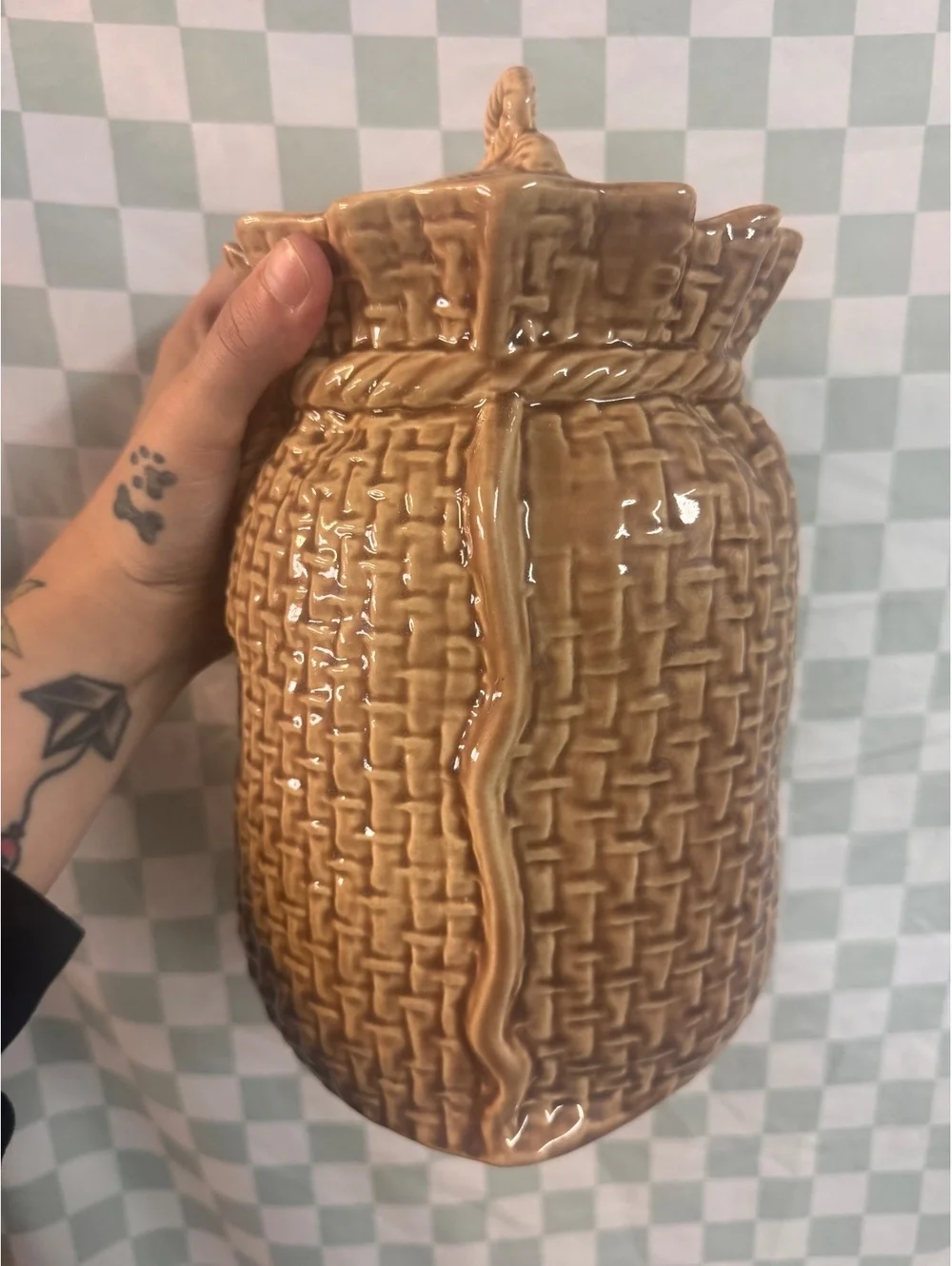 Vintage McCoy Pottery USA 150 Burlap Sack Cookies Jar